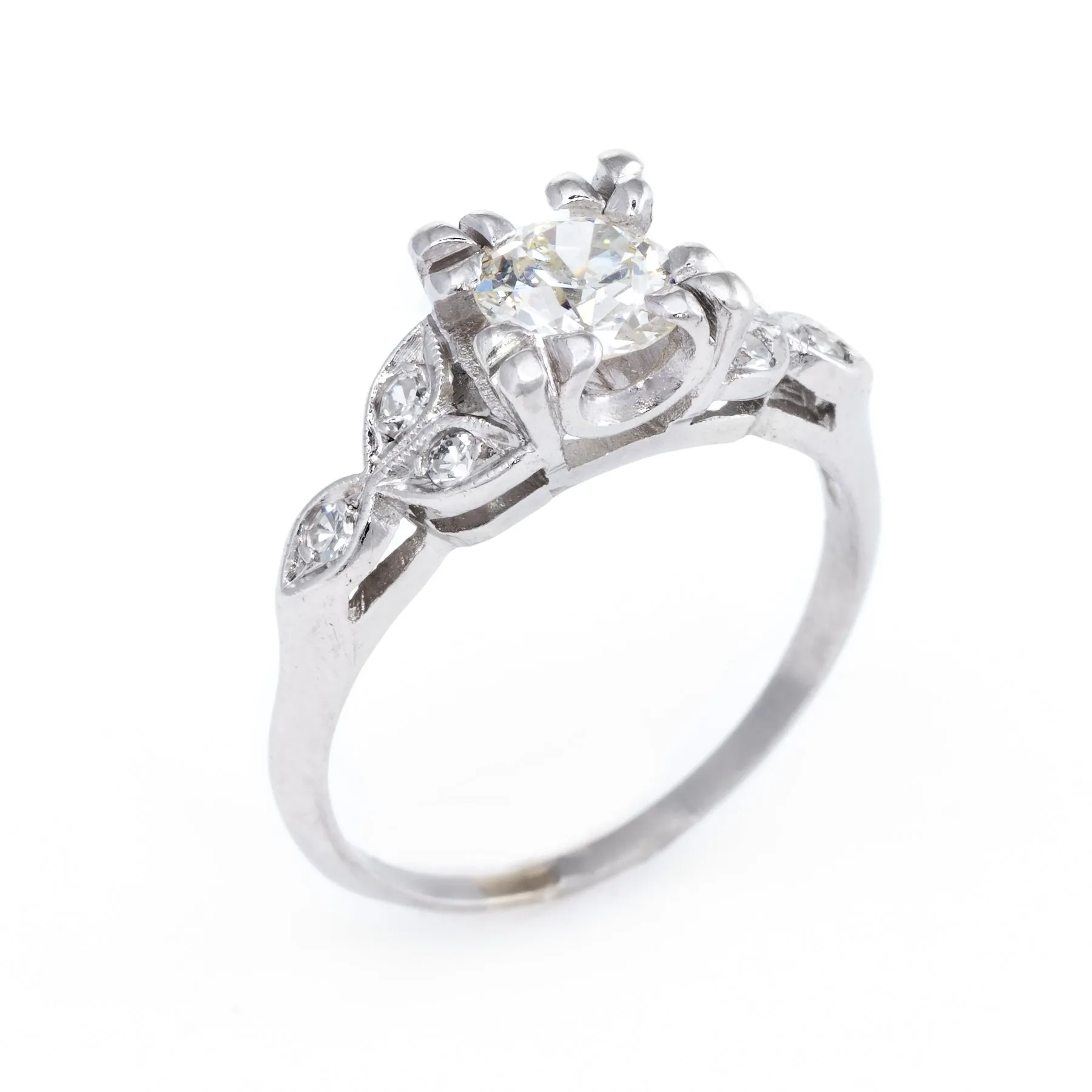 Antique Deco Diamond Platinum Engagement Ring Vintage Estate Bridal Jewelry