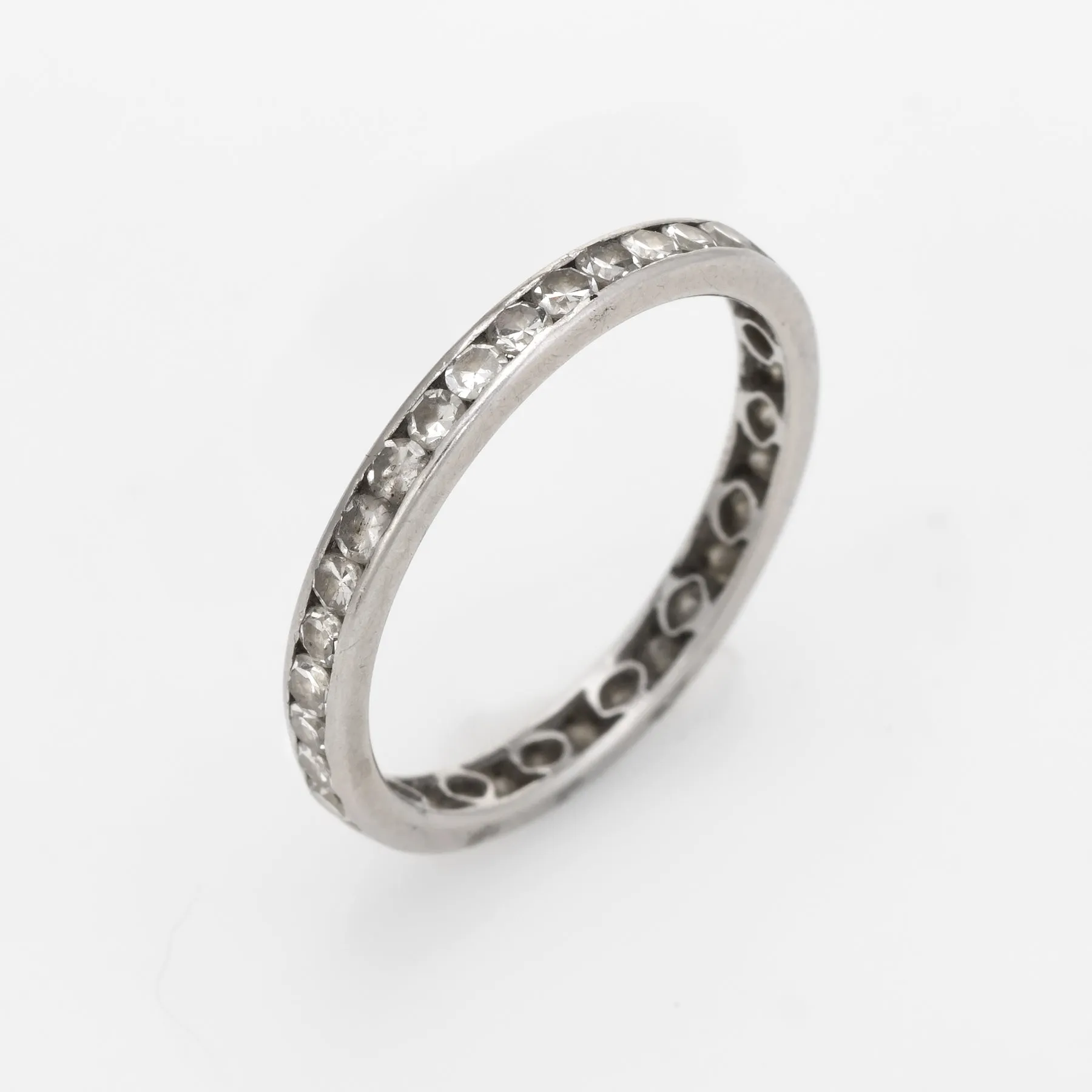 Antique Deco Sz 6 Diamond Eternity Ring Vintage Platinum Estate Fine Jewelry
