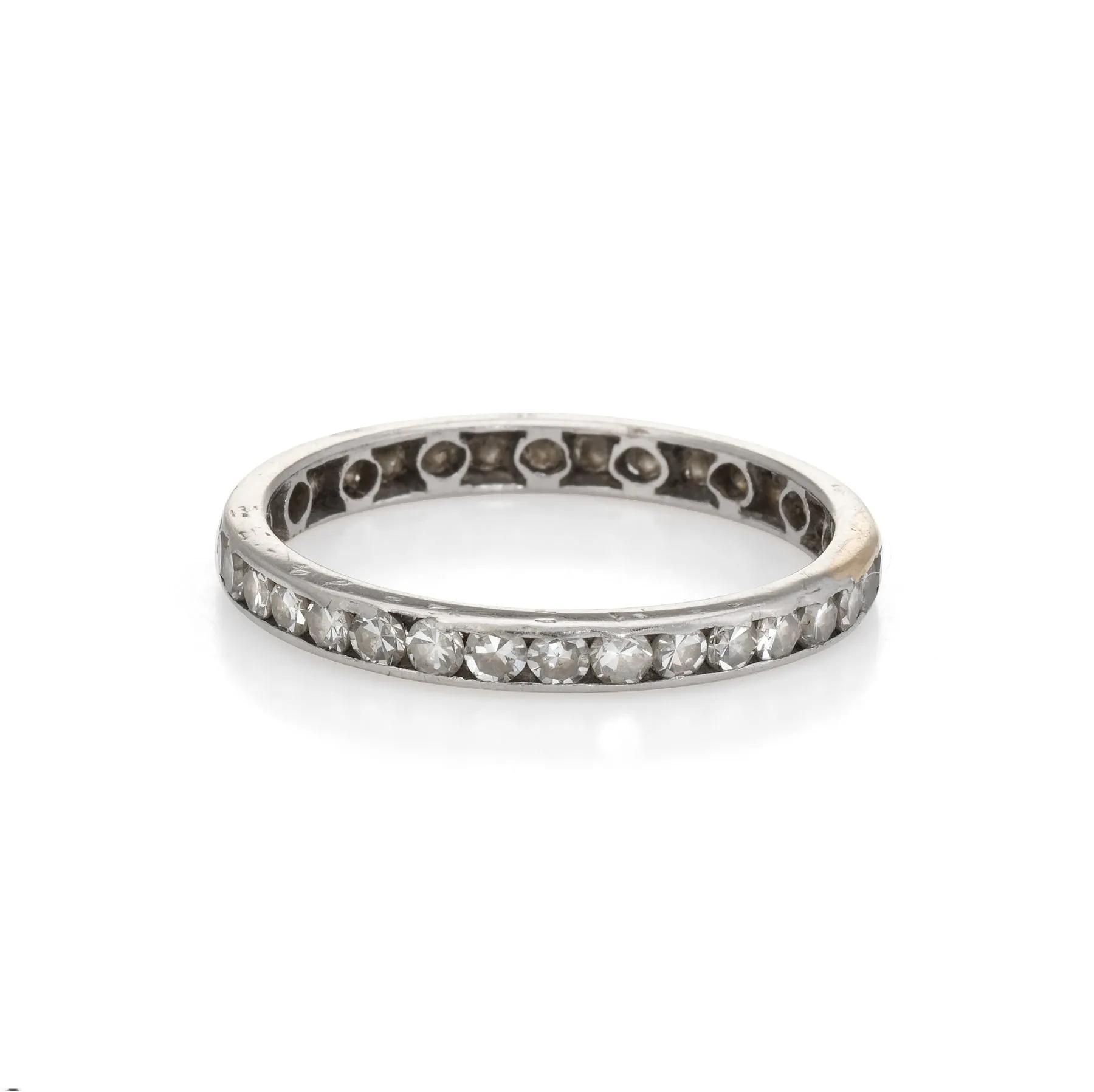Antique Deco Sz 6 Diamond Eternity Ring Vintage Platinum Estate Fine Jewelry
