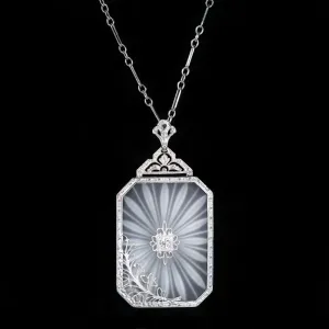 Art Deco 0.07 Carat Diamond and Camphor Glass Necklace