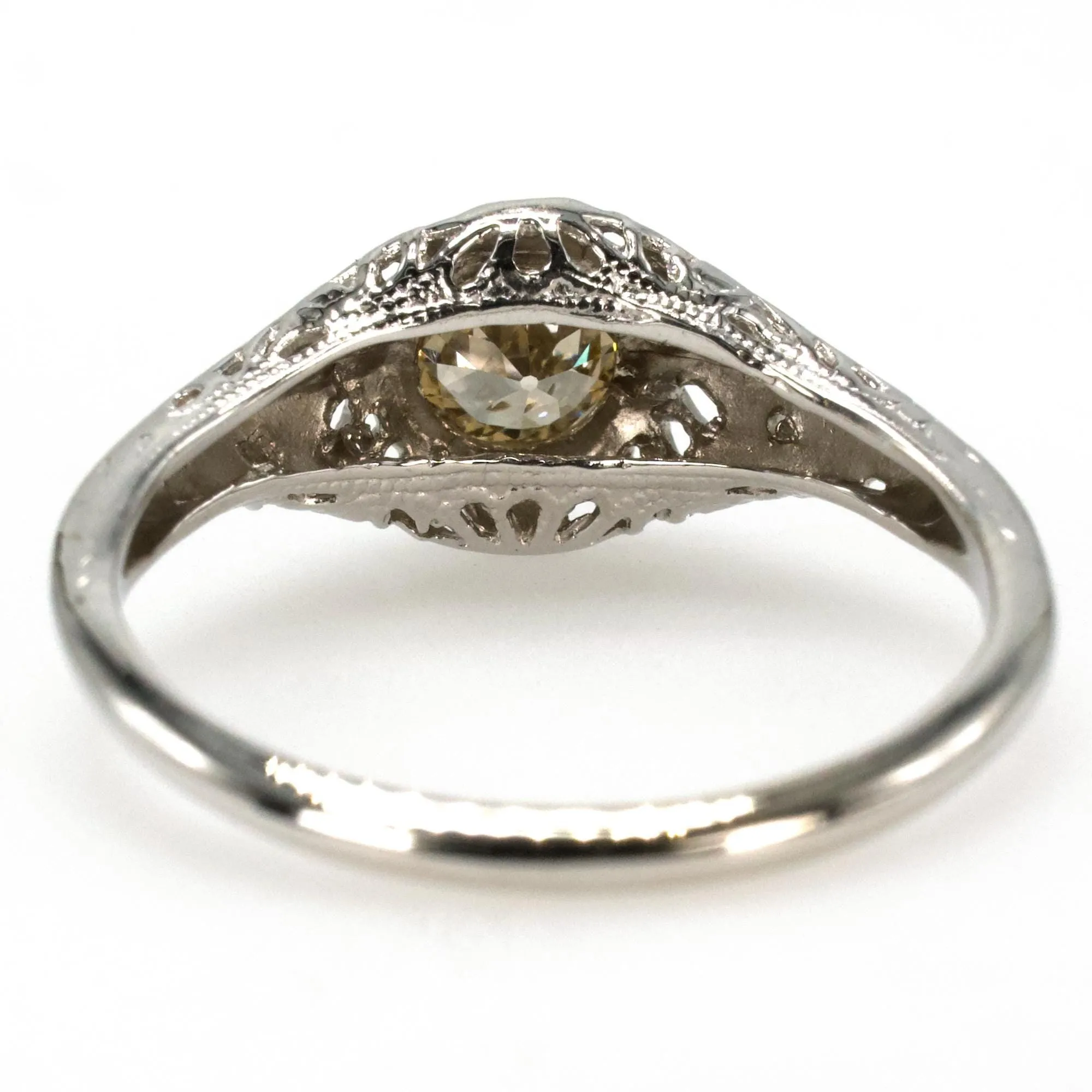 Art Deco 0.24 carat Brown Old European Cut Diamond Solitaire with Filigree