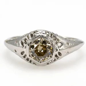 Art Deco 0.24 carat Brown Old European Cut Diamond Solitaire with Filigree