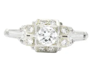 Art Deco 0.45 CTW Diamond 18 Karat White Gold Engagement Ring
