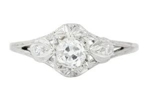 Art Deco 0.49 CTW Old European Diamond Platinum Engagement Ring