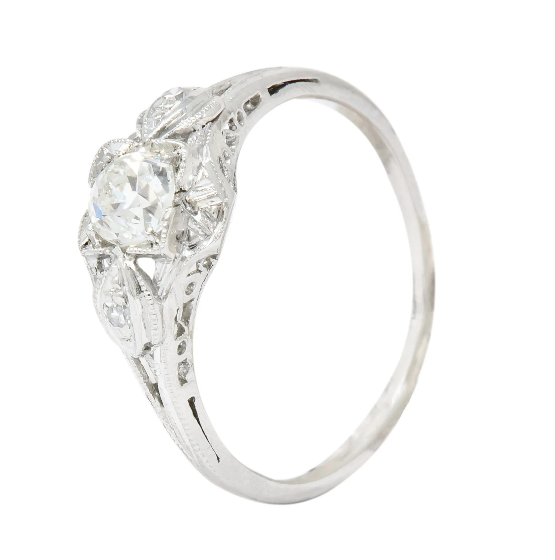 Art Deco 0.49 CTW Old European Diamond Platinum Engagement Ring