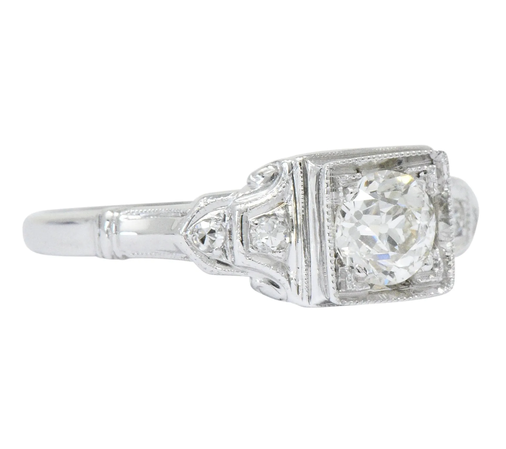 Art Deco 0.53 CTW Diamond 18 Karat White Gold Engagement Ring