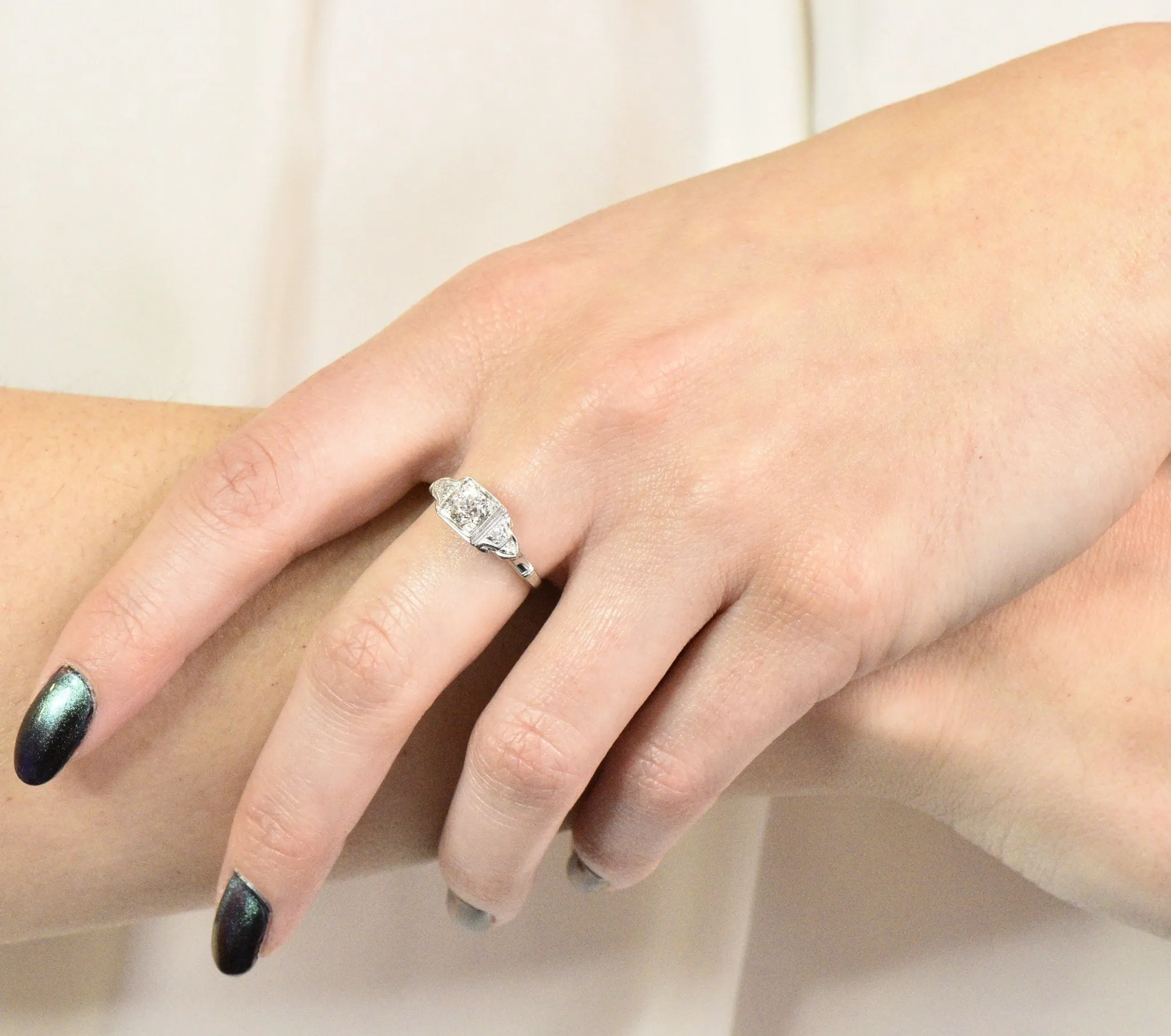 Art Deco 0.53 CTW Diamond 18 Karat White Gold Engagement Ring