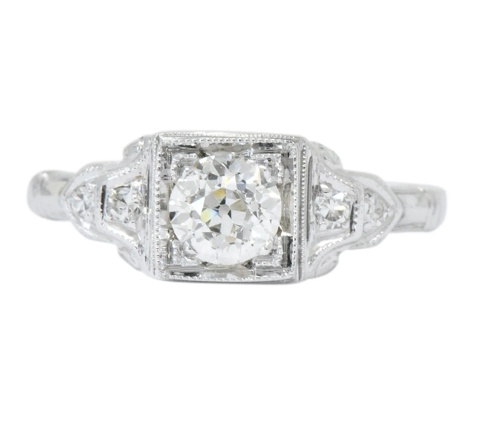 Art Deco 0.53 CTW Diamond 18 Karat White Gold Engagement Ring