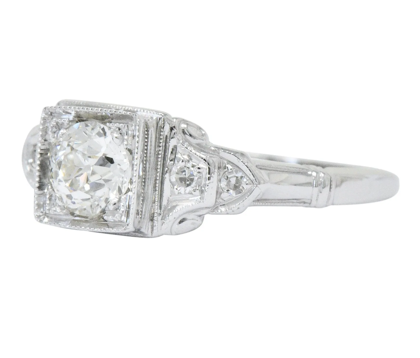 Art Deco 0.53 CTW Diamond 18 Karat White Gold Engagement Ring