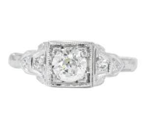 Art Deco 0.53 CTW Diamond 18 Karat White Gold Engagement Ring