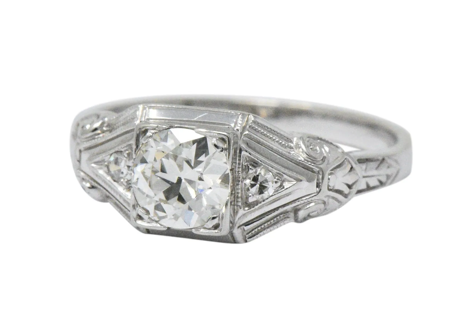 Art Deco 0.59 CTW Diamond 14 Karat White Gold Engagement Ring