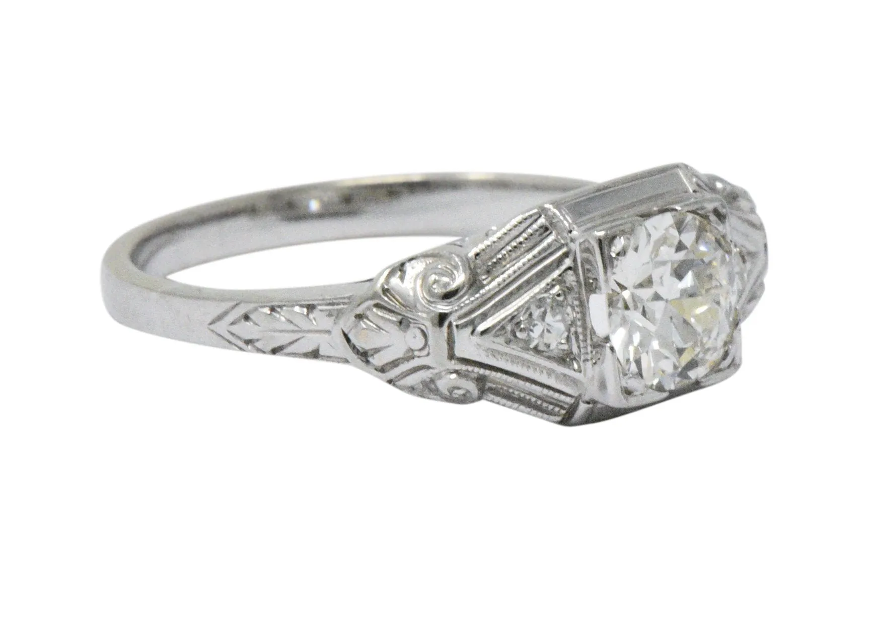 Art Deco 0.59 CTW Diamond 14 Karat White Gold Engagement Ring