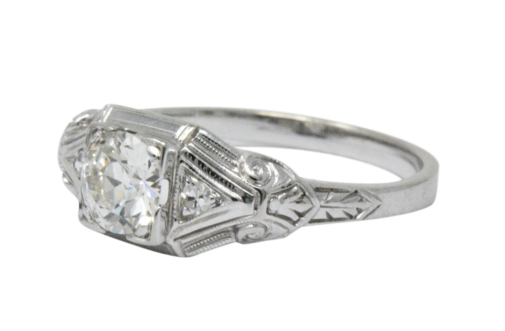 Art Deco 0.59 CTW Diamond 14 Karat White Gold Engagement Ring