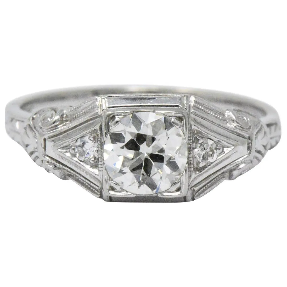 Art Deco 0.59 CTW Diamond 14 Karat White Gold Engagement Ring