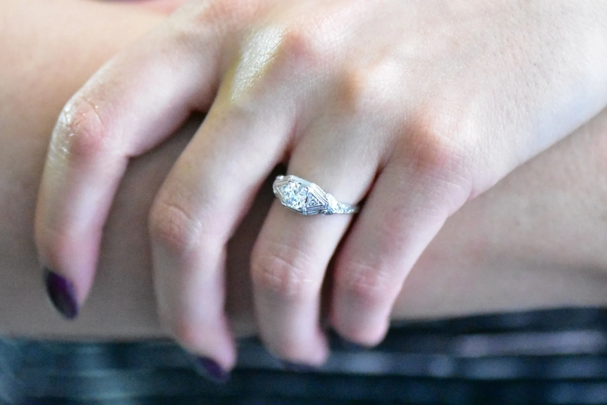 Art Deco 0.59 CTW Diamond 14 Karat White Gold Engagement Ring
