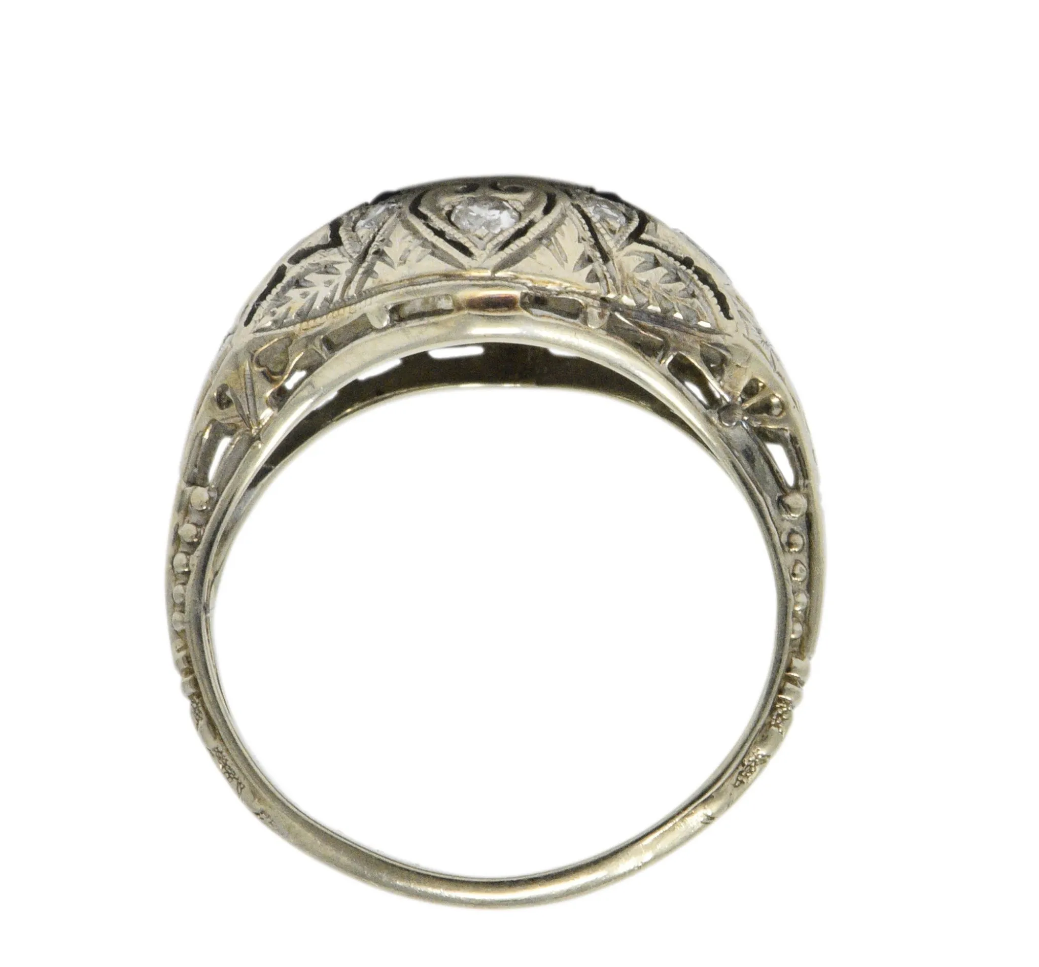Art Deco 0.60 CTW Diamond Sapphire 18 Karat White Gold Ring