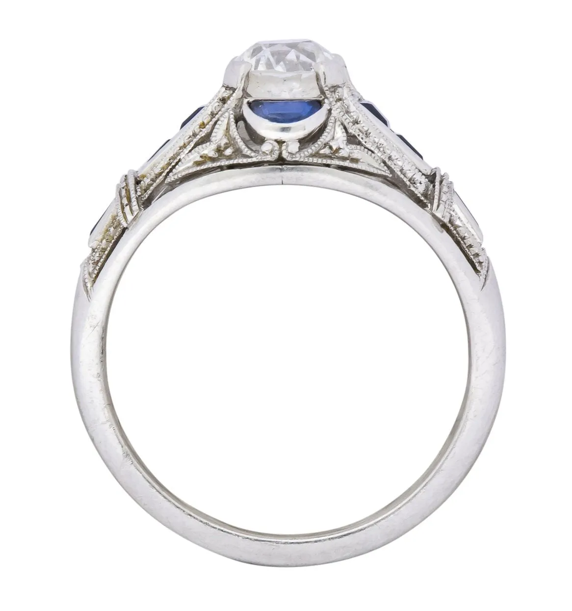 Art Deco 0.60 CTW Diamond Sapphire Platinum Engagement Ring