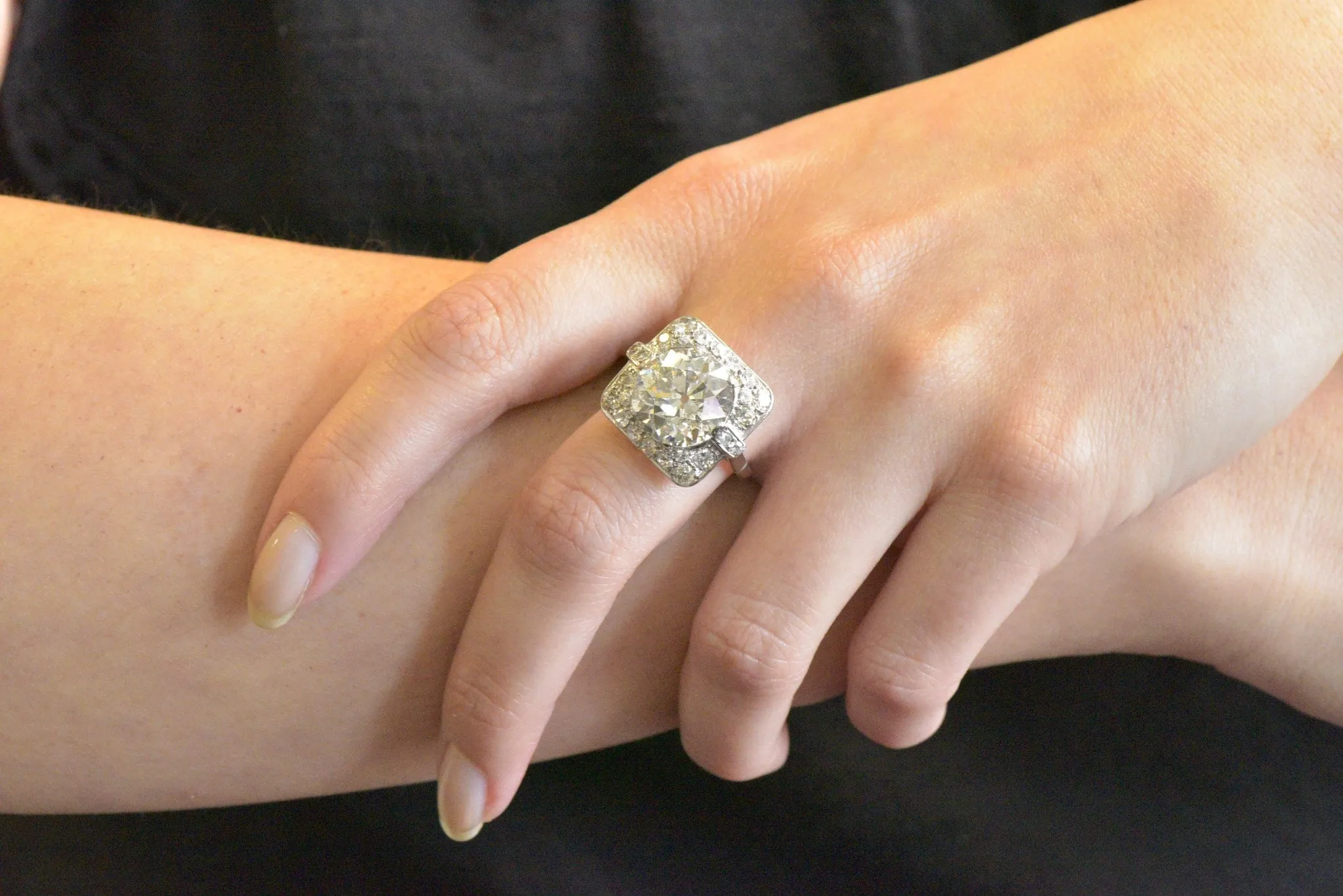 Art Deco 10.07 CTW Diamond and Platinum Engagement Ring
