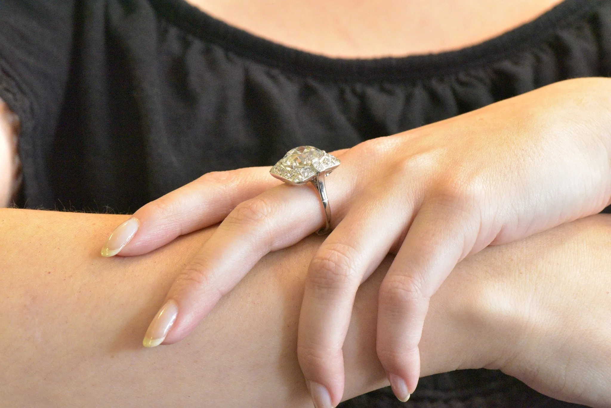 Art Deco 10.07 CTW Diamond and Platinum Engagement Ring