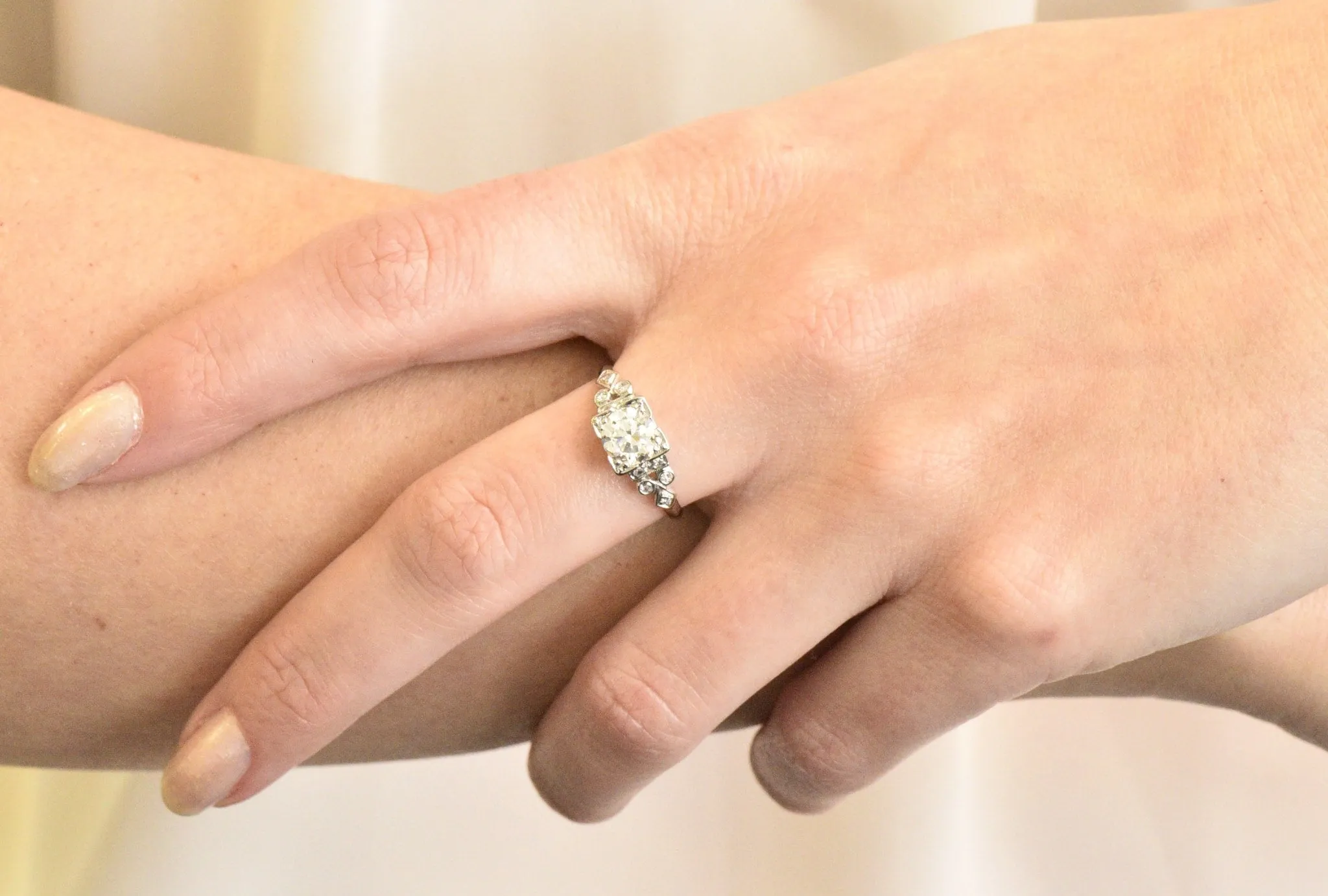 Art Deco 1.05 CTW Diamond Platinum Engagement Ring GIA