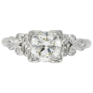 Art Deco 1.05 CTW Diamond Platinum Engagement Ring GIA