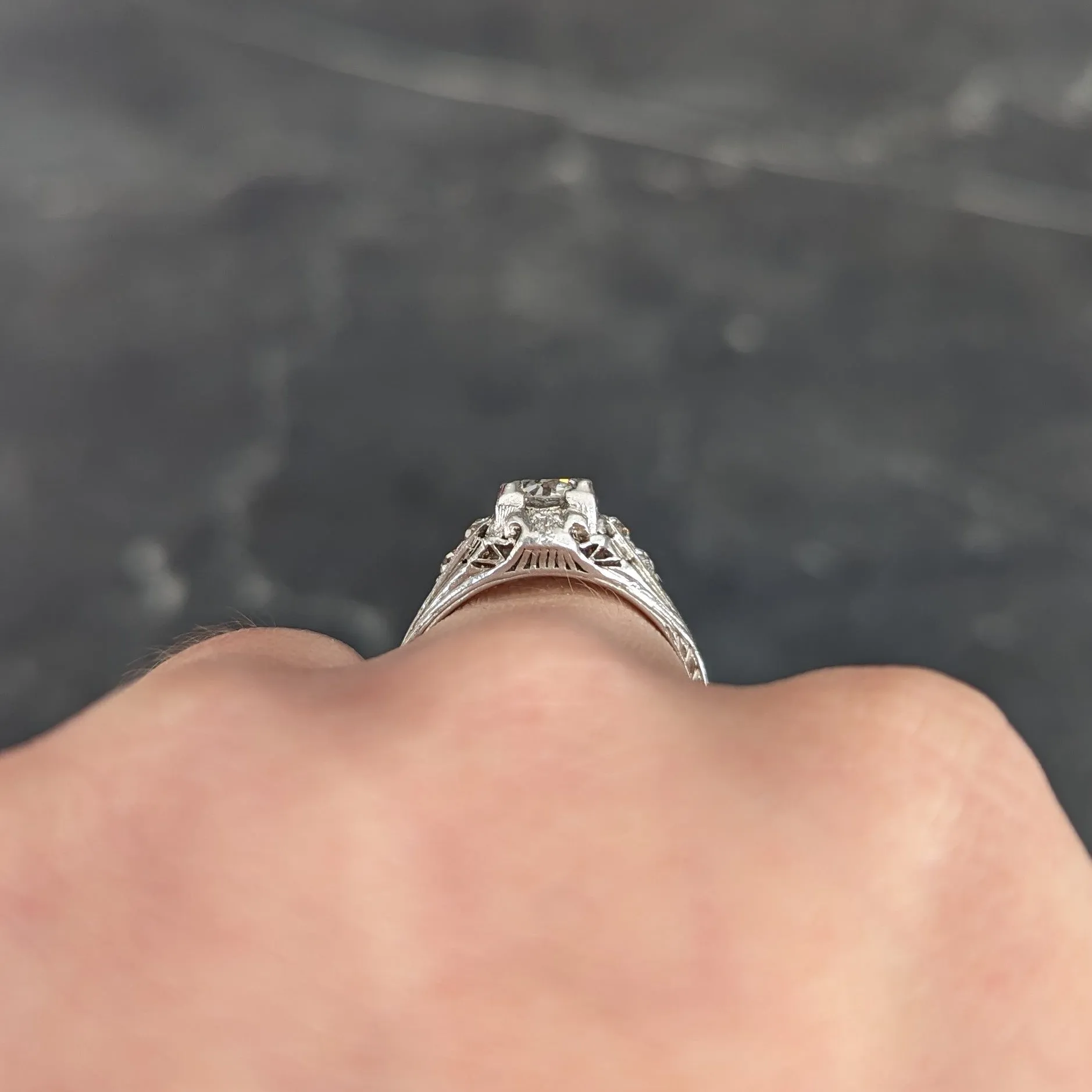 Art Deco 1.08 CTW Old European Cut Diamond Platinum Scrolling Filigree Engagement Ring