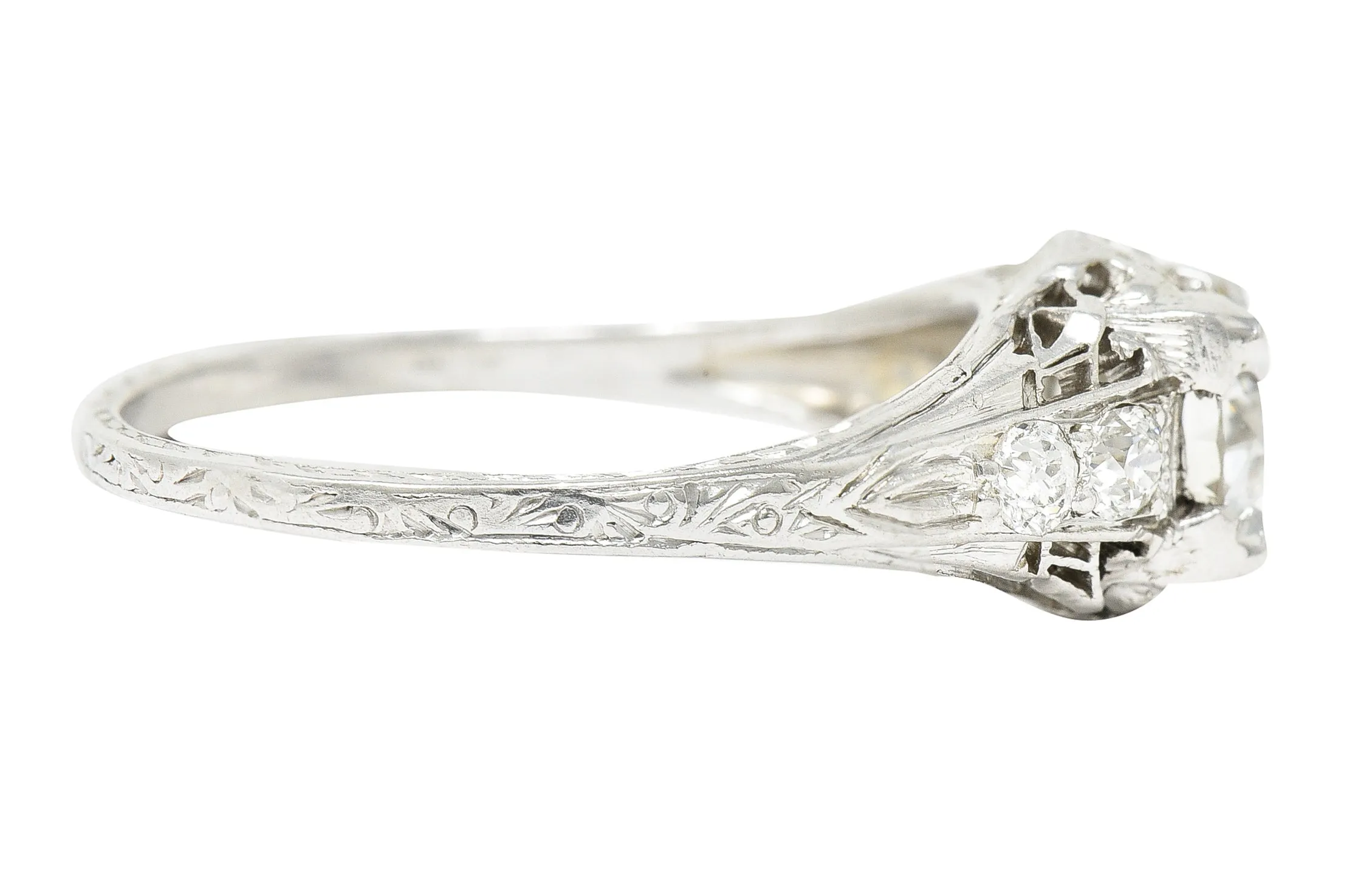 Art Deco 1.08 CTW Old European Cut Diamond Platinum Scrolling Filigree Engagement Ring