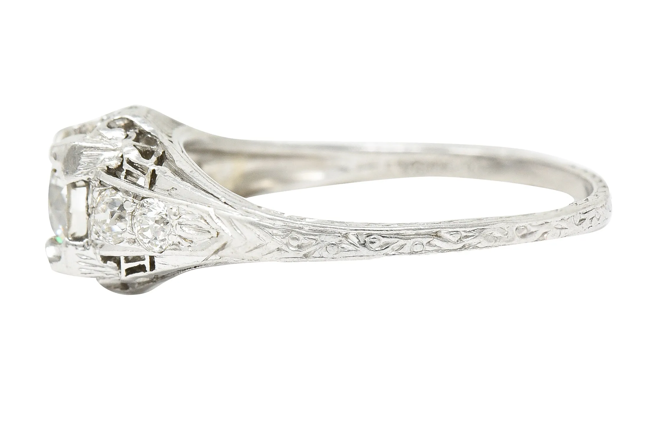 Art Deco 1.08 CTW Old European Cut Diamond Platinum Scrolling Filigree Engagement Ring