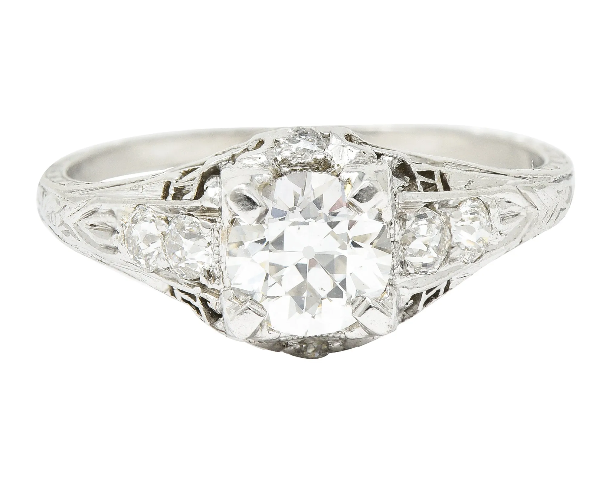 Art Deco 1.08 CTW Old European Cut Diamond Platinum Scrolling Filigree Engagement Ring