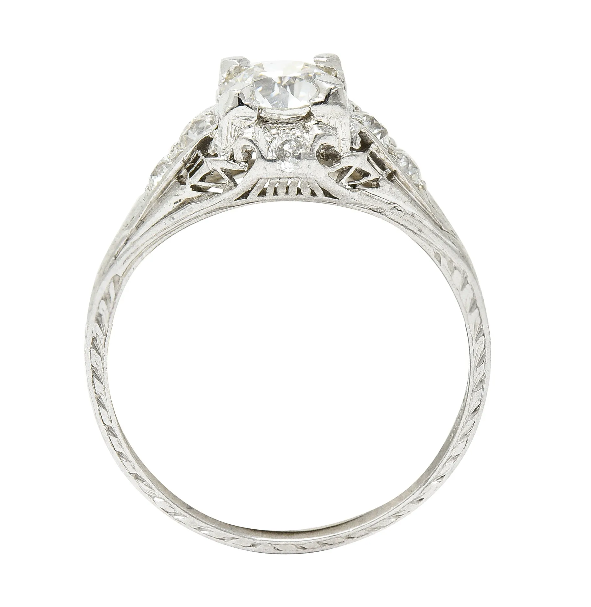 Art Deco 1.08 CTW Old European Cut Diamond Platinum Scrolling Filigree Engagement Ring