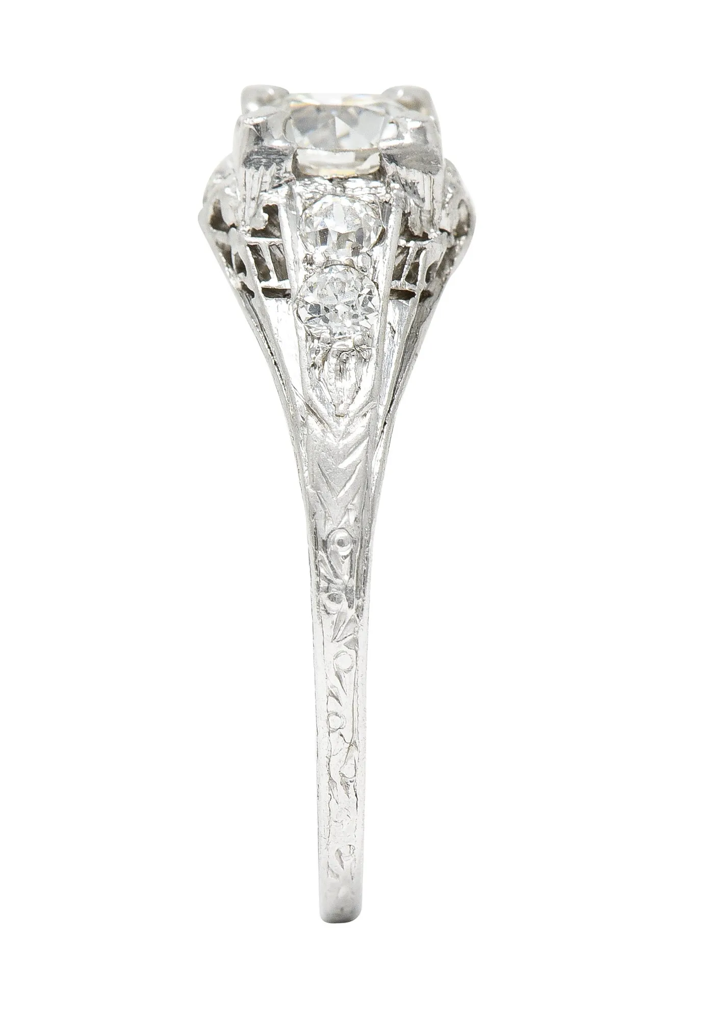 Art Deco 1.08 CTW Old European Cut Diamond Platinum Scrolling Filigree Engagement Ring