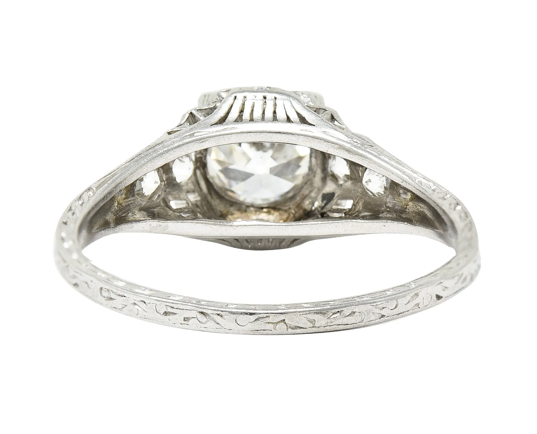 Art Deco 1.08 CTW Old European Cut Diamond Platinum Scrolling Filigree Engagement Ring