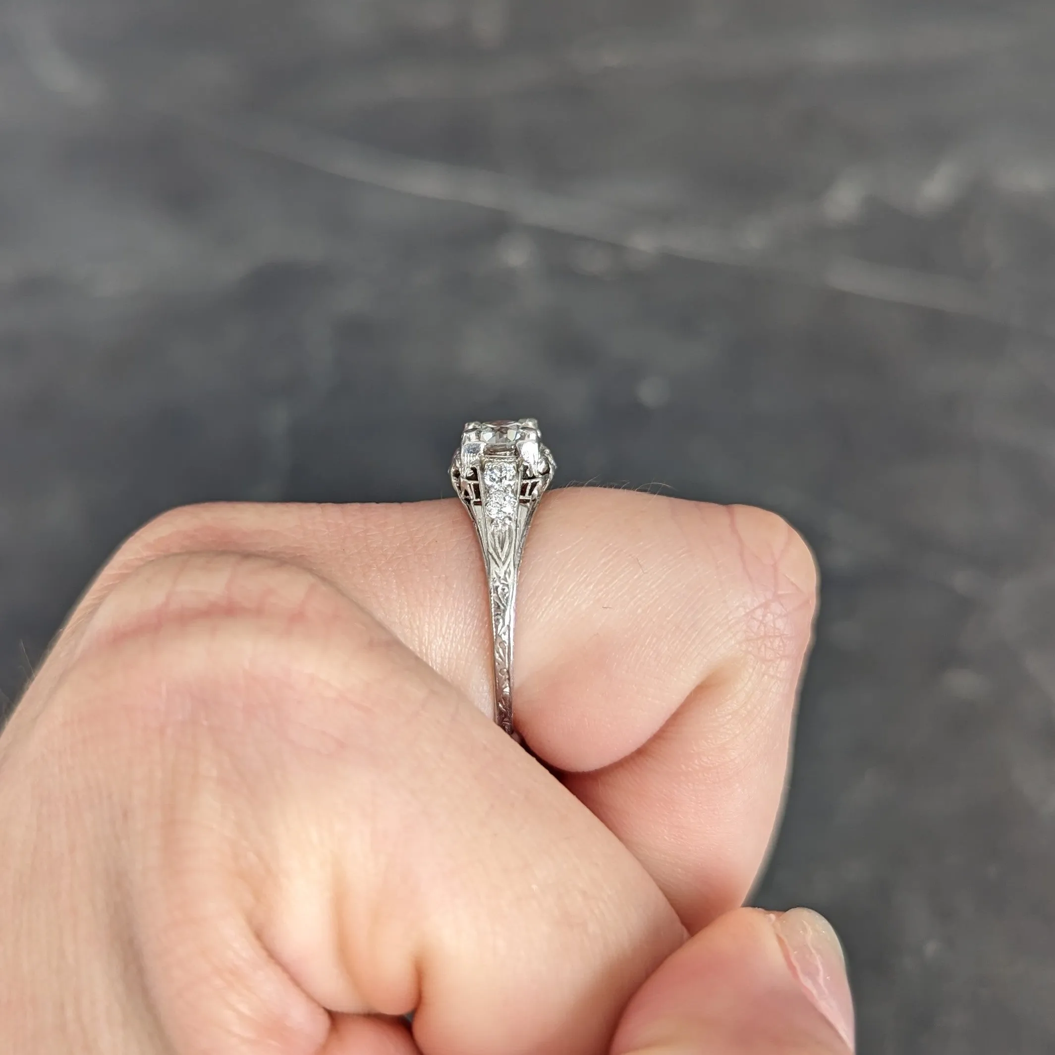 Art Deco 1.08 CTW Old European Cut Diamond Platinum Scrolling Filigree Engagement Ring