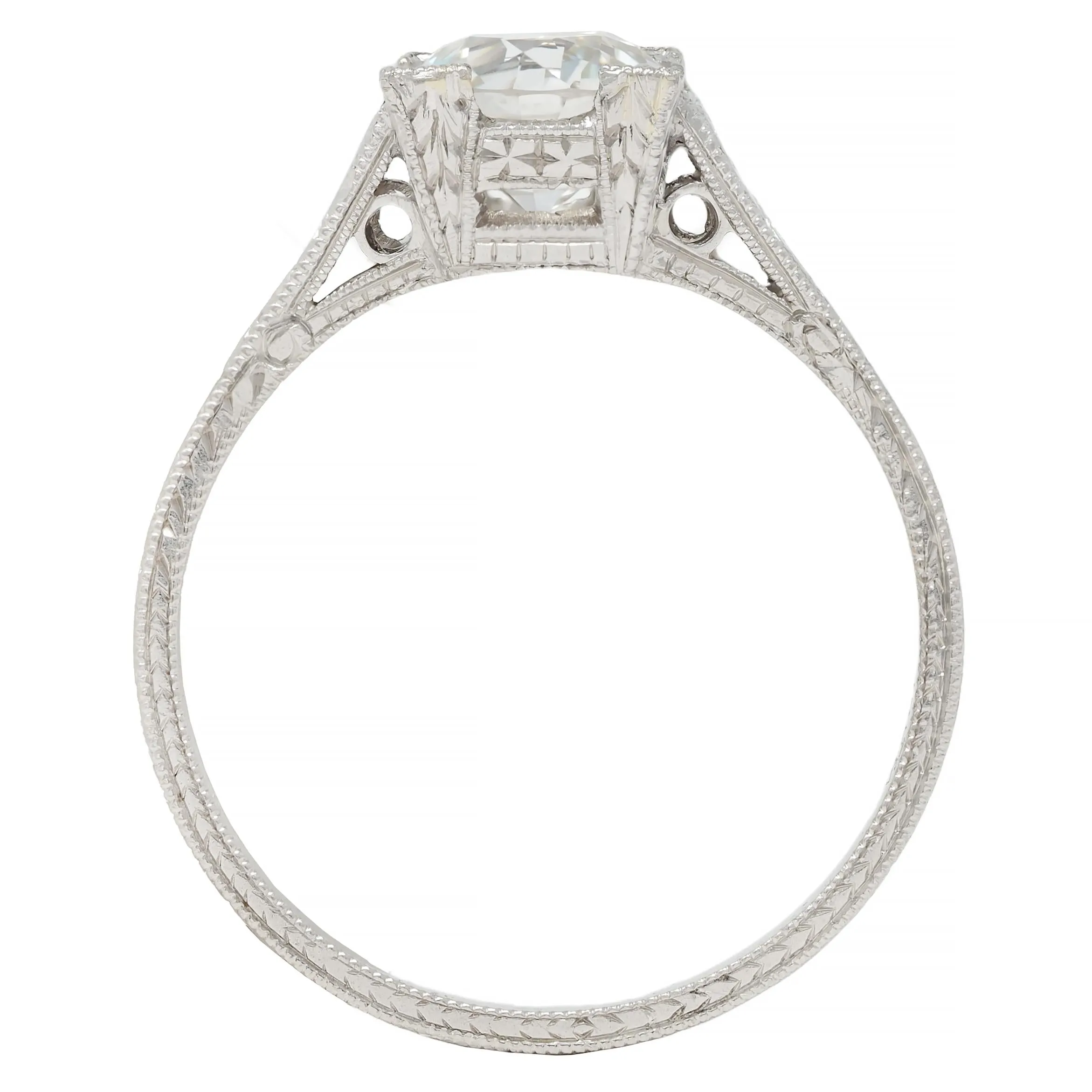 Art Deco 1.09 CTW Old European Cut Diamond Platinum Scroll Engraved Vintage Engagement Ring GIA