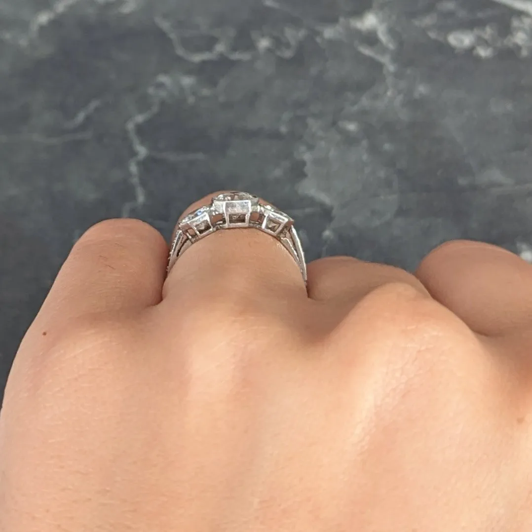 Art Deco 1.34 CTW Old European Cut Diamond Platinum Octagonal Three Stone Alternative Ring