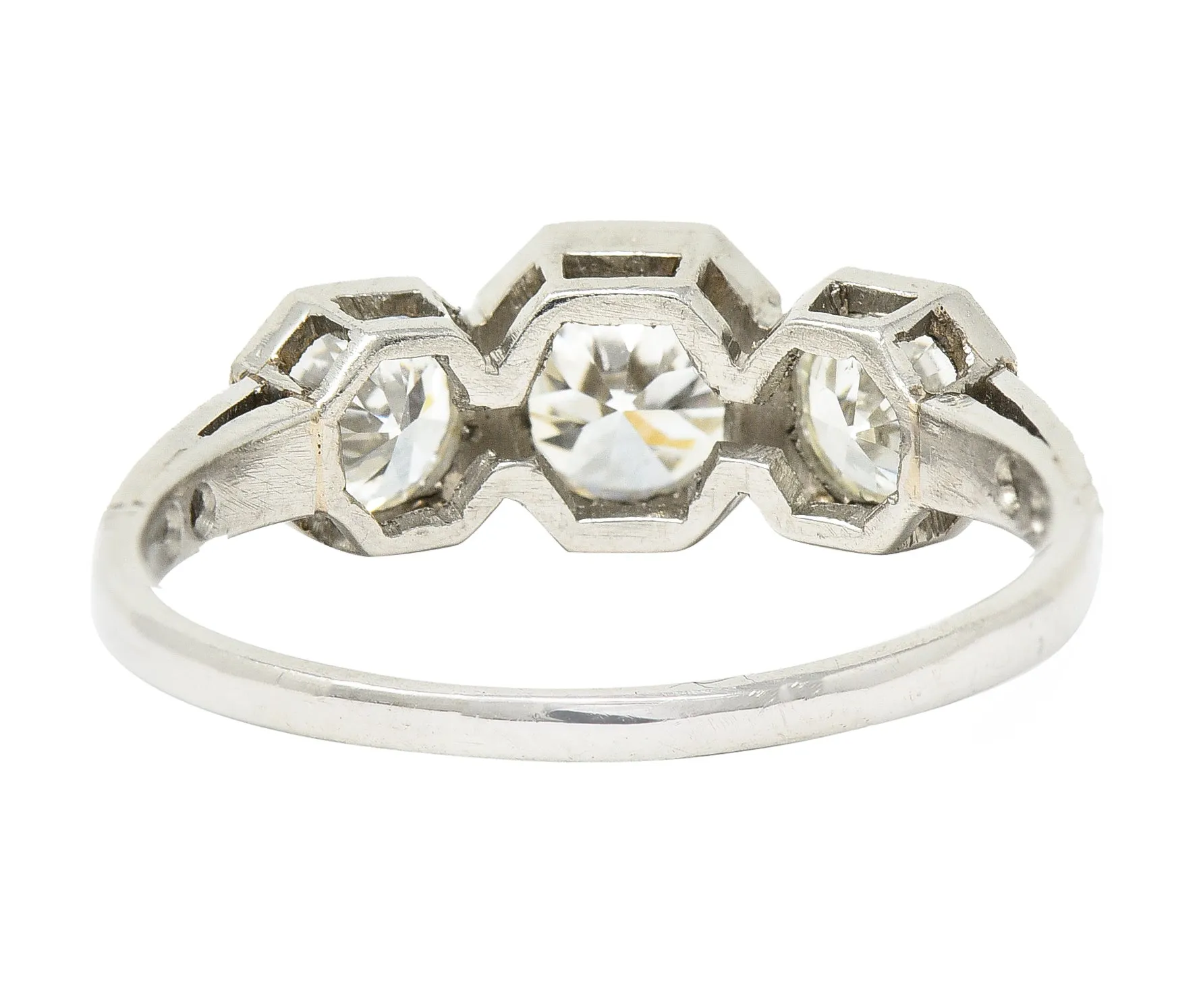 Art Deco 1.34 CTW Old European Cut Diamond Platinum Octagonal Three Stone Alternative Ring