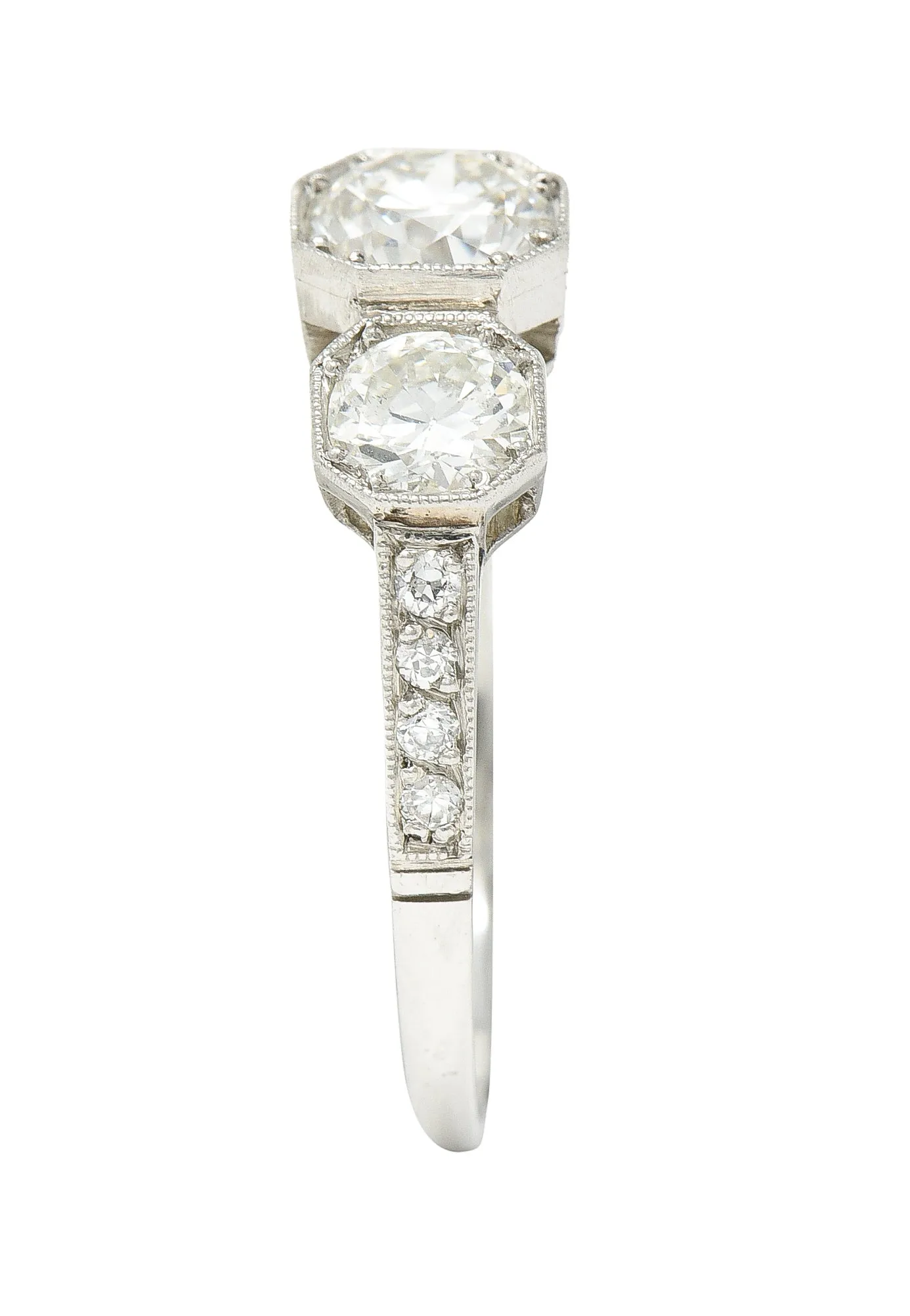 Art Deco 1.34 CTW Old European Cut Diamond Platinum Octagonal Three Stone Alternative Ring