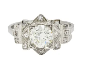 Art Deco 1.42 CTW Diamond Platinum Vintage Geometric Engagement Ring GIA