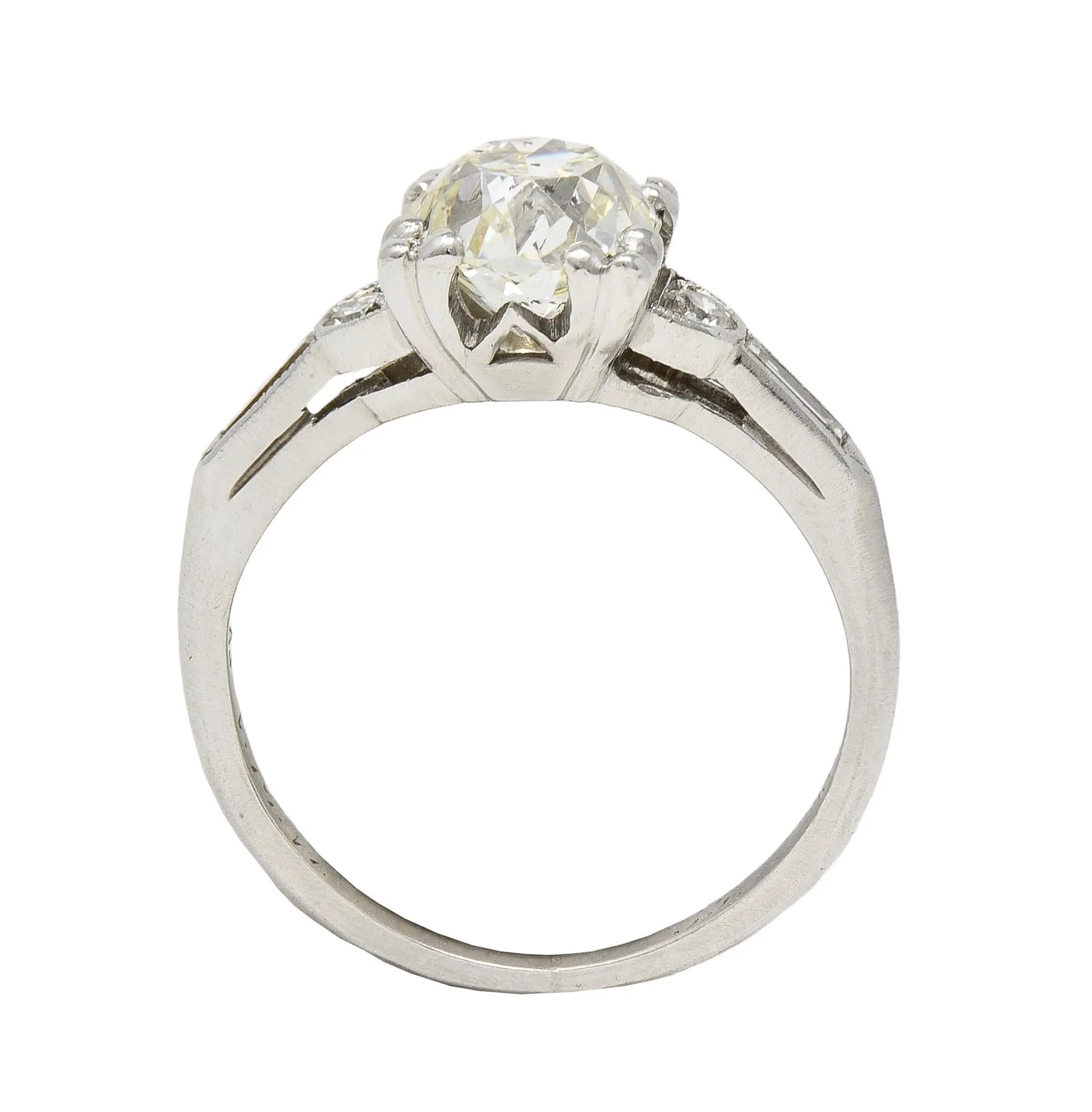 Art Deco 1.43 CTW Old European Cut Diamond Platinum Square Vintage Engagement Ring GIA
