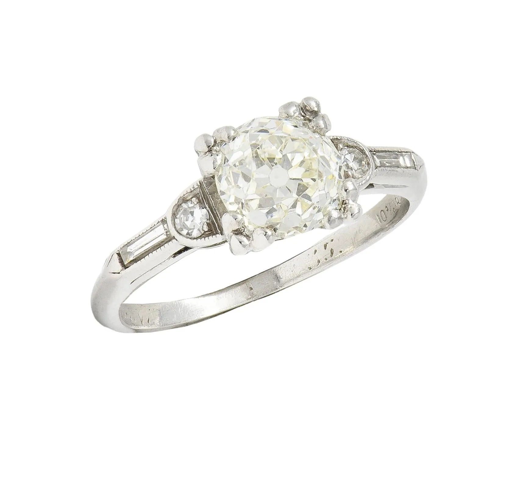 Art Deco 1.43 CTW Old European Cut Diamond Platinum Square Vintage Engagement Ring GIA