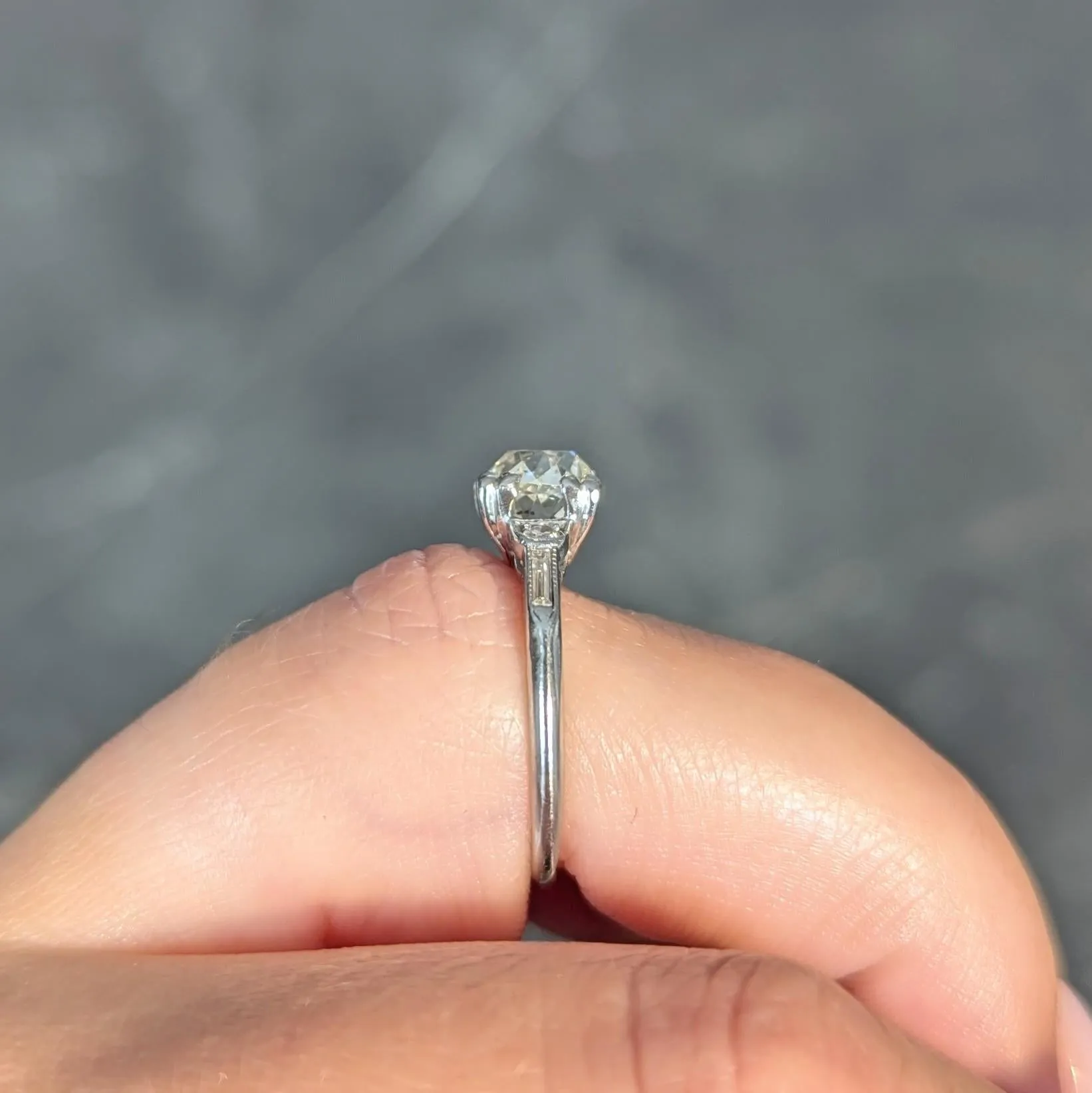 Art Deco 1.43 CTW Old European Cut Diamond Platinum Square Vintage Engagement Ring GIA