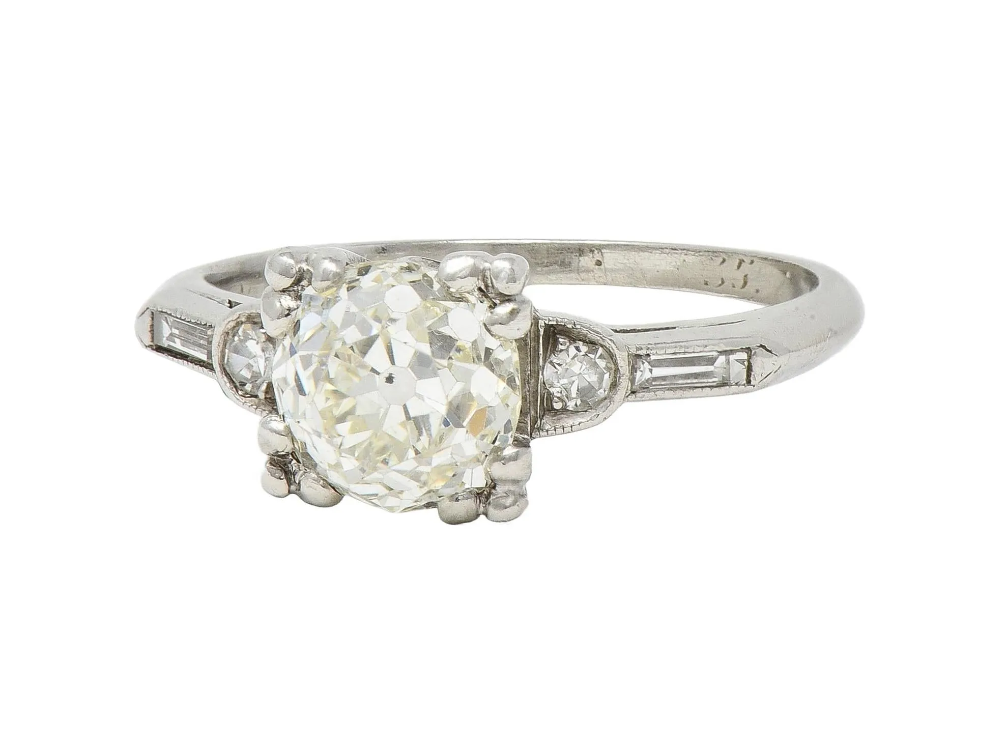 Art Deco 1.43 CTW Old European Cut Diamond Platinum Square Vintage Engagement Ring GIA