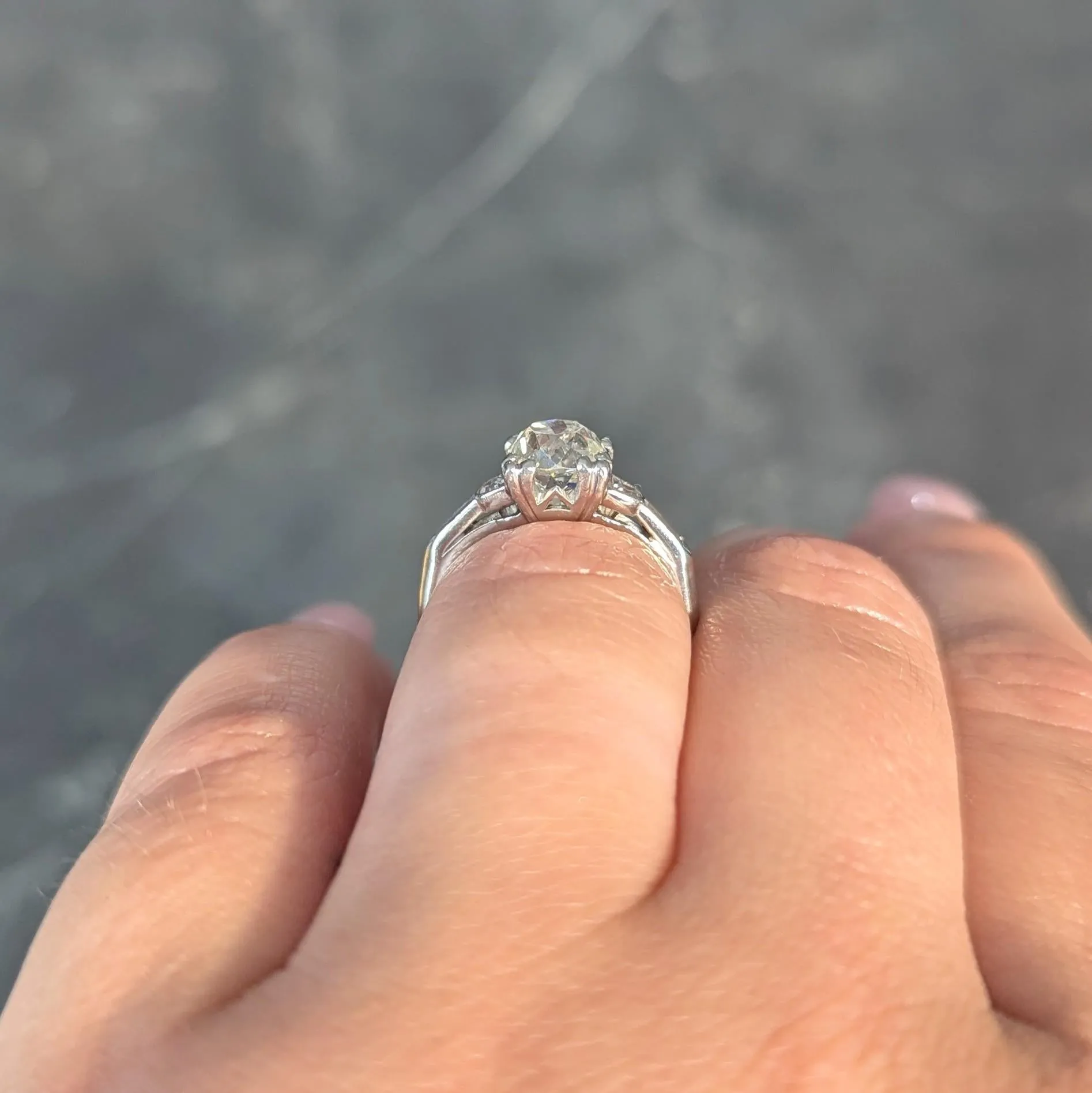 Art Deco 1.43 CTW Old European Cut Diamond Platinum Square Vintage Engagement Ring GIA