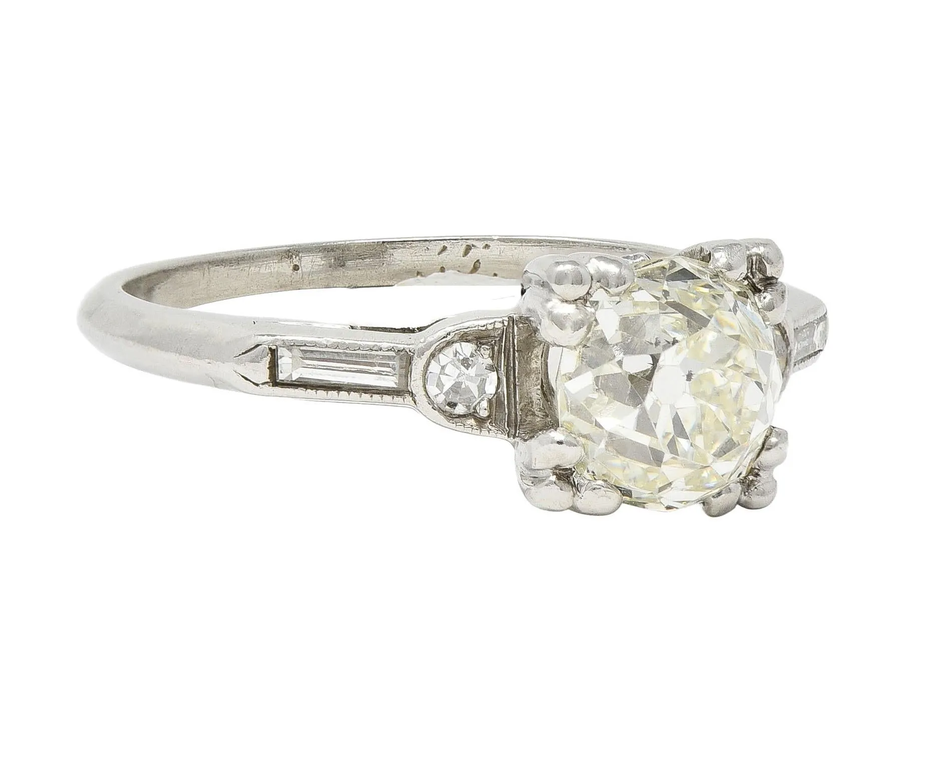 Art Deco 1.43 CTW Old European Cut Diamond Platinum Square Vintage Engagement Ring GIA