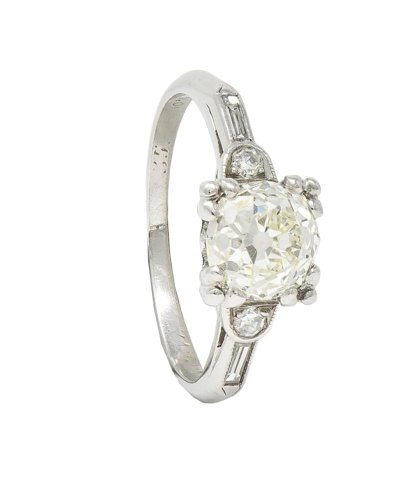 Art Deco 1.43 CTW Old European Cut Diamond Platinum Square Vintage Engagement Ring GIA