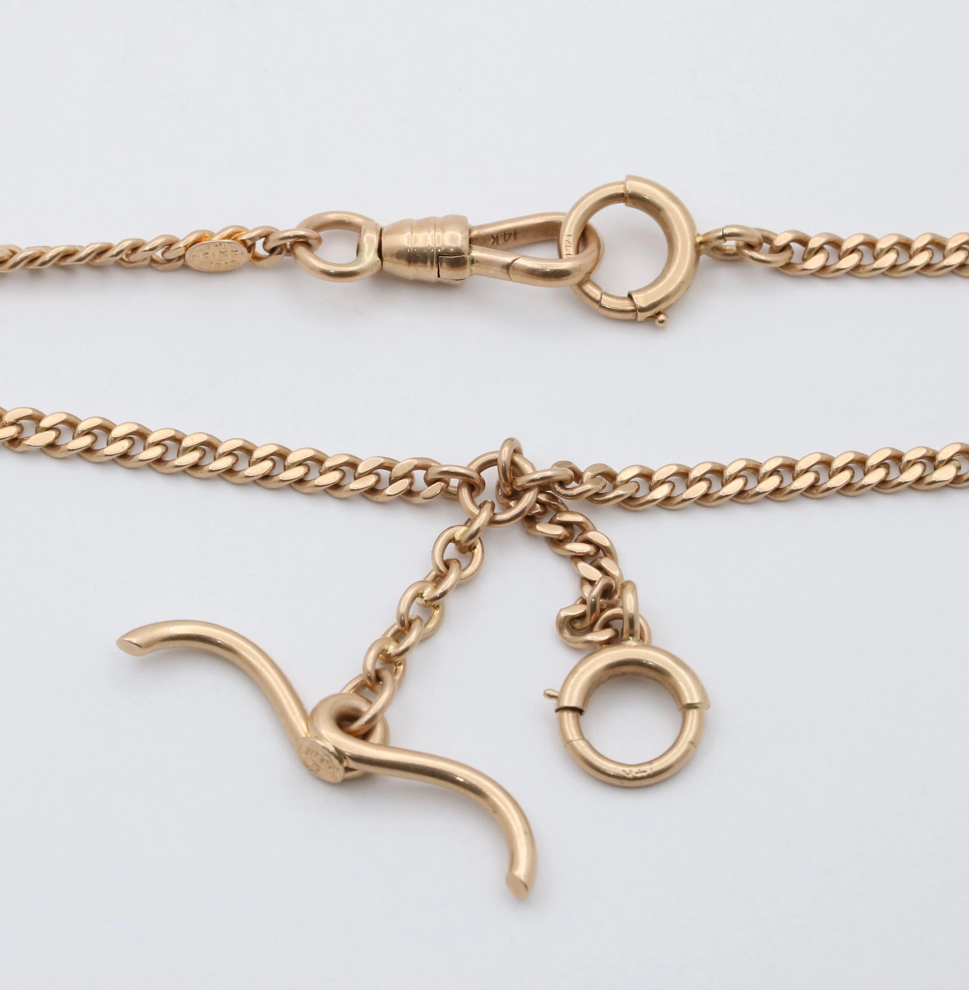 Art Deco 14K Gold Curb Link “1918” Watch Chain, 21” Long
