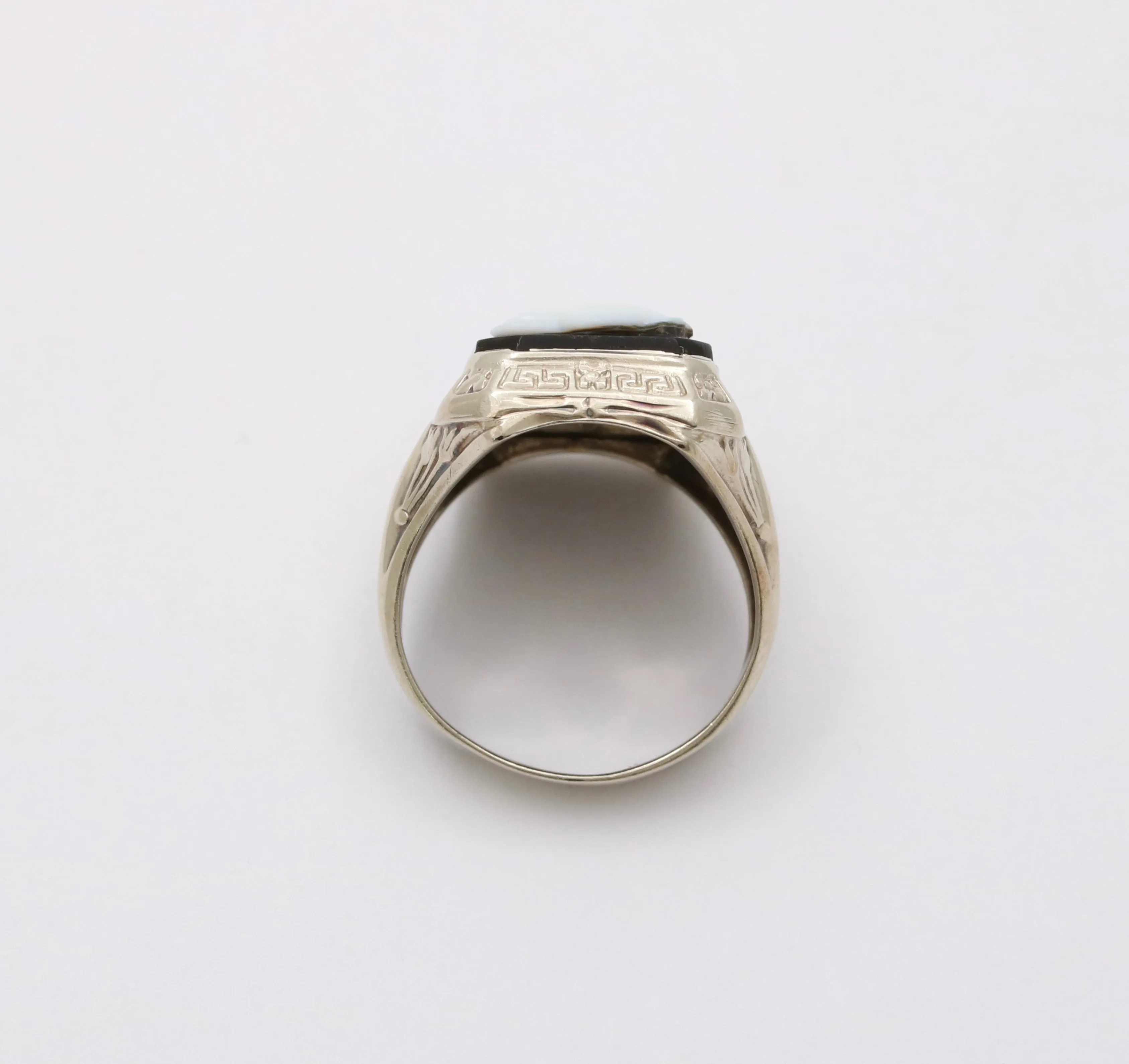 Art Deco 14K Gold Onyx Cameo Egyptian Revival Ring, Unisex