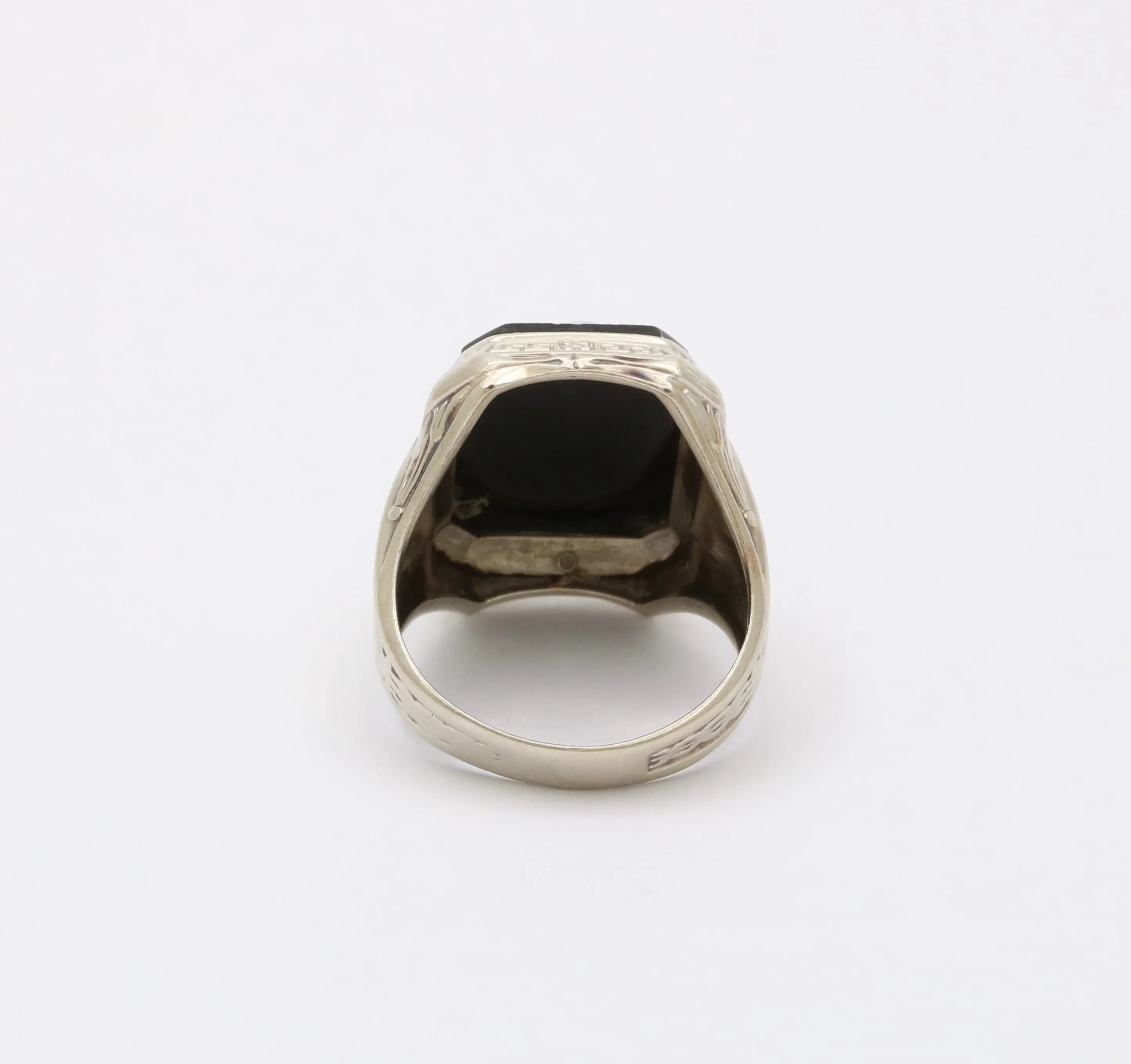 Art Deco 14K Gold Onyx Cameo Egyptian Revival Ring, Unisex