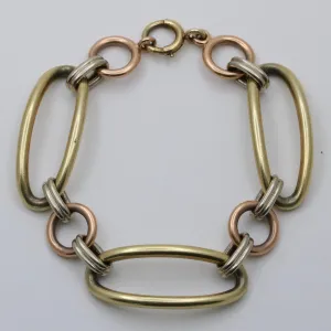 Art Deco 14K Tricolor Gold Large Open Link Bracelet