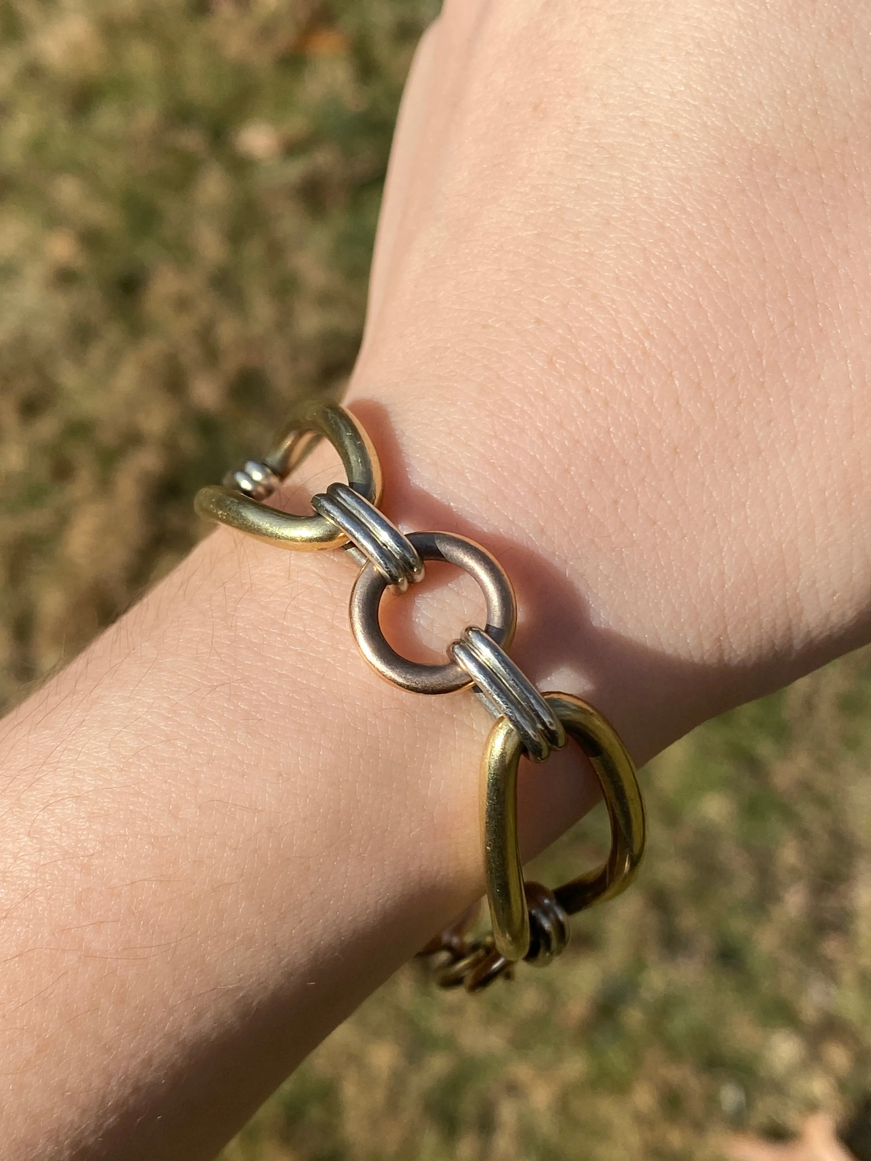 Art Deco 14K Tricolor Gold Large Open Link Bracelet